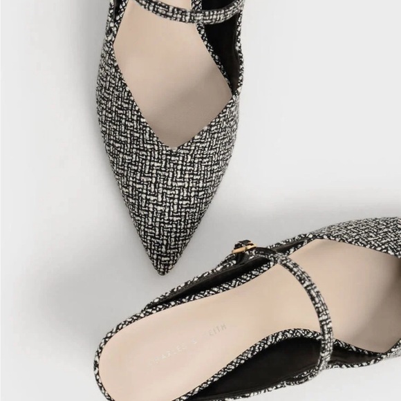 Charles & Keith - Cammie Metallic Sculptural Heel Tweed Mules - Picture 1 of 4